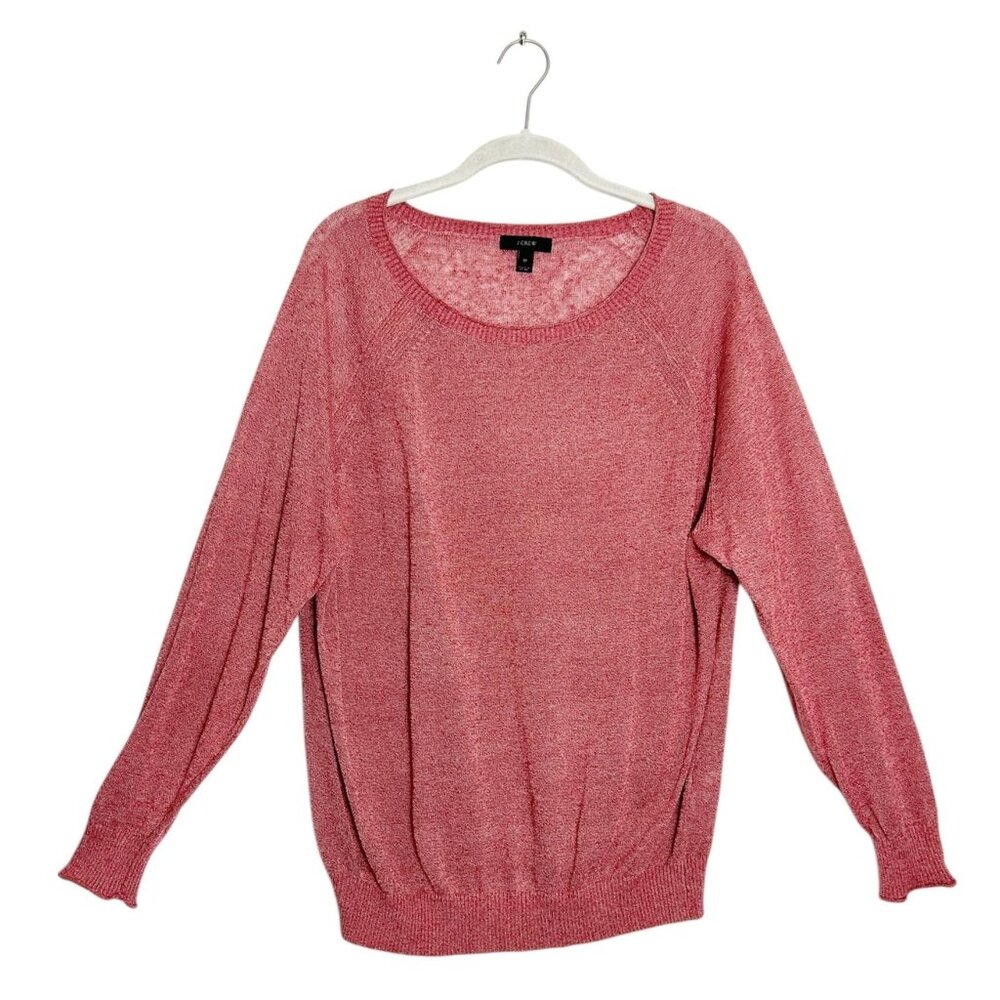 J. Crew Kate Round Neck Linen Blend Pullover Sweater Top in Pink/Red - Sz M